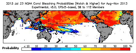 Current Bleaching Heat Stress Outlook Probability - Watch and higher