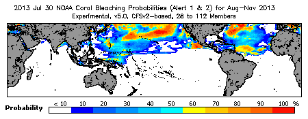 Current Bleaching Heat Stress Outlook Probability - Alert Levels 1 and 2