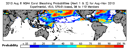 Current Bleaching Heat Stress Outlook Probability - Alert Levels 1 and 2