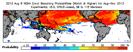 Current Bleaching Heat Stress Outlook Probability - Watch and higher