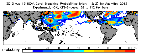 Current Bleaching Heat Stress Outlook Probability - Alert Levels 1 and 2