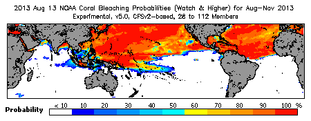 Current Bleaching Heat Stress Outlook Probability - Watch and higher