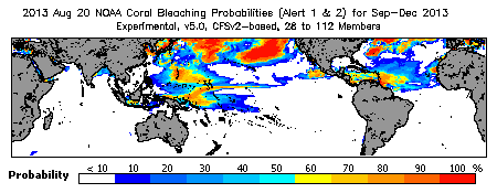 Current Bleaching Heat Stress Outlook Probability - Alert Levels 1 and 2