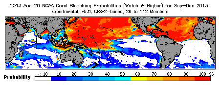 Current Bleaching Heat Stress Outlook Probability - Watch and higher