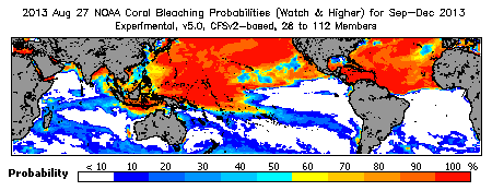 Current Bleaching Heat Stress Outlook Probability - Watch and higher