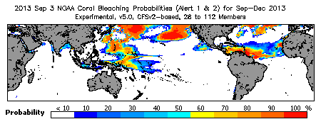 Current Bleaching Heat Stress Outlook Probability - Alert Levels 1 and 2