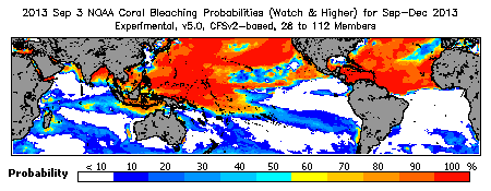 Current Bleaching Heat Stress Outlook Probability - Watch and higher