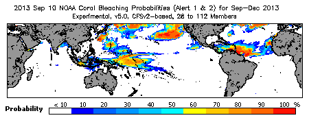 Current Bleaching Heat Stress Outlook Probability - Alert Levels 1 and 2