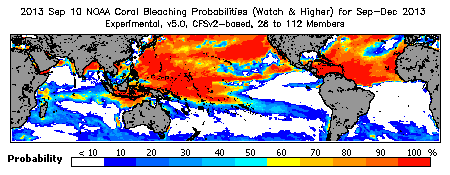 Current Bleaching Heat Stress Outlook Probability - Watch and higher