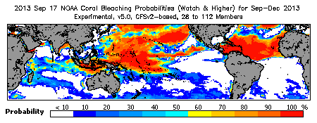 Current Bleaching Heat Stress Outlook Probability - Watch and higher