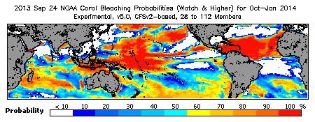 Current Bleaching Heat Stress Outlook Probability - Watch and higher