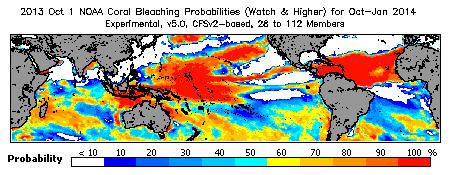 Current Bleaching Heat Stress Outlook Probability - Watch and higher