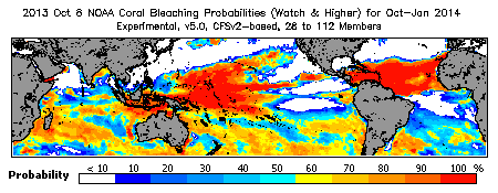 Current Bleaching Heat Stress Outlook Probability - Watch and higher