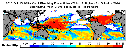 Current Bleaching Heat Stress Outlook Probability - Watch and higher