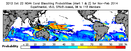 Current Bleaching Heat Stress Outlook Probability - Alert Levels 1 and 2