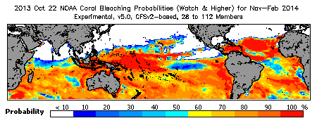 Current Bleaching Heat Stress Outlook Probability - Watch and higher