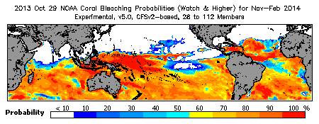 Current Bleaching Heat Stress Outlook Probability - Watch and higher