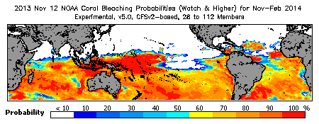 Current Bleaching Heat Stress Outlook Probability - Watch and higher