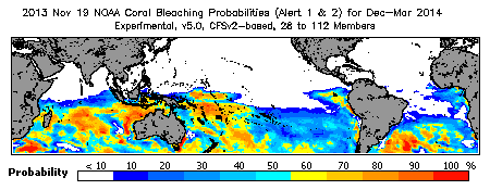 Current Bleaching Heat Stress Outlook Probability - Alert Levels 1 and 2