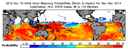 Current Bleaching Heat Stress Outlook Probability - Watch and higher