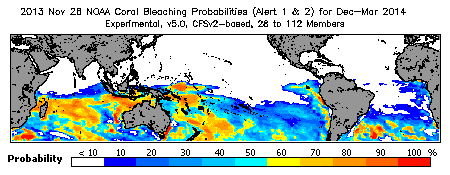 Current Bleaching Heat Stress Outlook Probability - Alert Levels 1 and 2