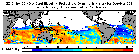 Current Bleaching Heat Stress Outlook Probability - Warning and higher