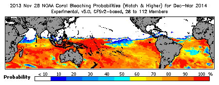 Current Bleaching Heat Stress Outlook Probability - Watch and higher