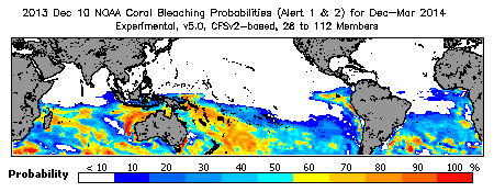 Current Bleaching Heat Stress Outlook Probability - Alert Levels 1 and 2