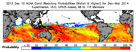 Current Bleaching Heat Stress Outlook Probability - Watch and higher