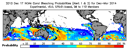 Current Bleaching Heat Stress Outlook Probability - Alert Levels 1 and 2