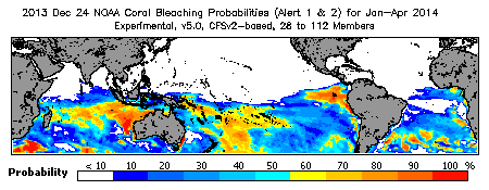 Current Bleaching Heat Stress Outlook Probability - Alert Levels 1 and 2