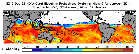 Current Bleaching Heat Stress Outlook Probability - Watch and higher