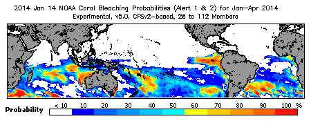 Current Bleaching Heat Stress Outlook Probability - Alert Levels 1 and 2