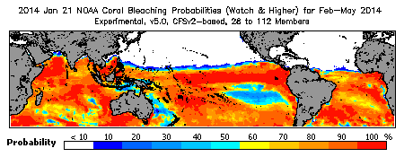 Current Bleaching Heat Stress Outlook Probability - Watch and higher