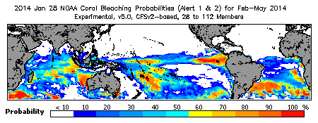 Current Bleaching Heat Stress Outlook Probability - Alert Levels 1 and 2