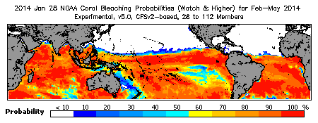 Current Bleaching Heat Stress Outlook Probability - Watch and higher