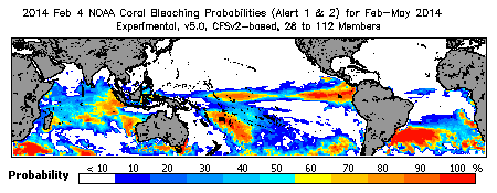 Current Bleaching Heat Stress Outlook Probability - Alert Levels 1 and 2