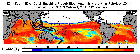 Current Bleaching Heat Stress Outlook Probability - Watch and higher