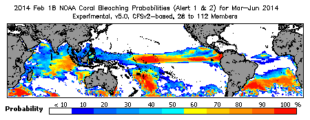 Current Bleaching Heat Stress Outlook Probability - Alert Levels 1 and 2