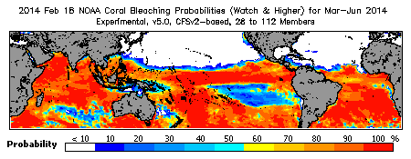 Current Bleaching Heat Stress Outlook Probability - Watch and higher