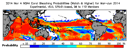 Current Bleaching Heat Stress Outlook Probability - Watch and higher