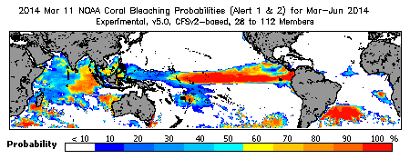 Current Bleaching Heat Stress Outlook Probability - Alert Levels 1 and 2