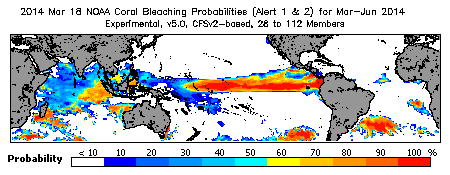 Current Bleaching Heat Stress Outlook Probability - Alert Levels 1 and 2