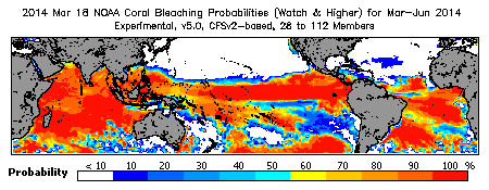 Current Bleaching Heat Stress Outlook Probability - Watch and higher