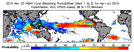 Current Bleaching Heat Stress Outlook Probability - Alert Levels 1 and 2