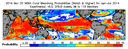 Current Bleaching Heat Stress Outlook Probability - Watch and higher