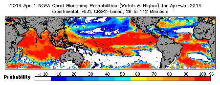 Current Bleaching Heat Stress Outlook Probability - Watch and higher