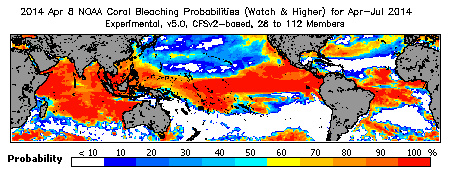 Current Bleaching Heat Stress Outlook Probability - Watch and higher