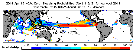 Current Bleaching Heat Stress Outlook Probability - Alert Levels 1 and 2