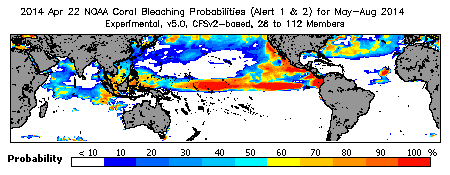 Current Bleaching Heat Stress Outlook Probability - Alert Levels 1 and 2